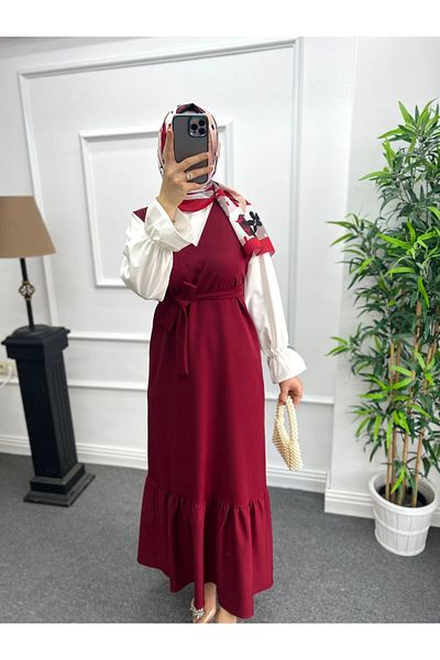 Nisa Nalbantoğlu Μπορντό κρεπ Hijab Gilet