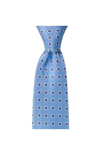 1001 Kravat Blue Patterned 8 cm Wide Tie with Handkerchief