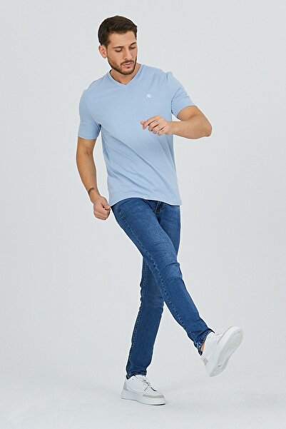 Kallisto Ανδρικό V λαιμόκοψη Baby Blue Cotton Basic