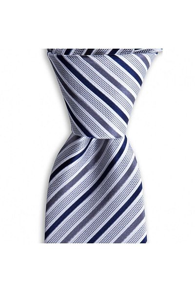 1001 Kravat White Striped 7.5 cm Wide Silk Tie