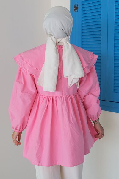 LOCCO Ροζ πουκάμισο με διπλό γιακά