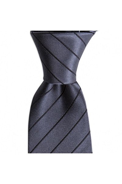 1001 Kravat Dark Gray Striped 7.5 cm Wide Silk Necktie