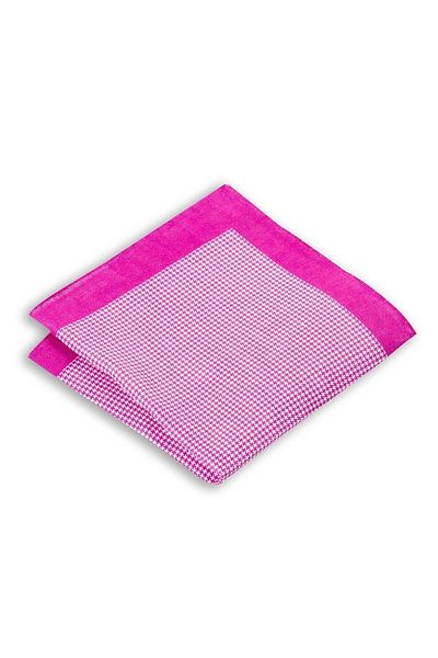 1001 Kravat Houndstooth Patterned Fuchsia Colored Linen Pocket Handkerchief in 33x33 Cm Sizes