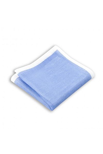 1001 Kravat Light Blue Colored Square Patterned 33 x 33 cm Linen Pocket Handkerchief