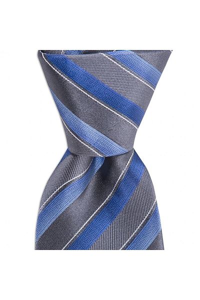 1001 Kravat Blue Gray Striped 7.5 cm Wide Silk Tie