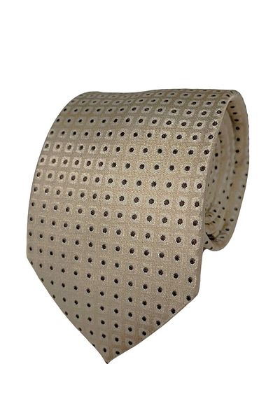 1001 Kravat Men's Beige Patterned 8 cm Wide Silk Tie