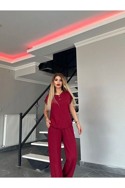 MİMİ Luxury Wear Cotton Women's Pajama Set - Buttoned Collar