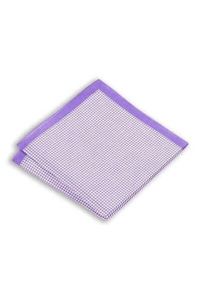 1001 Kravat Goose Feet Patterned Lilac Colored Linen Pocket Handkerchief in 33x33 cm Sizes