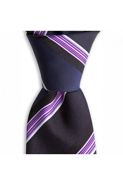 1001 Kravat Navy Blue Striped 7.5 cm Wide Silk Tie