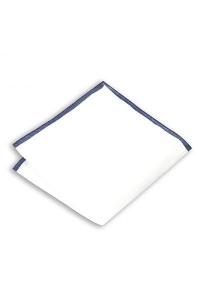 1001 Kravat Navy Blue Edge Striped 33x33 cm Linen Pocket Handkerchief