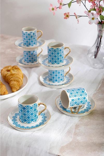 HOMENIVA Morocco Blue 12 Piece Cup Set – Set of 6 Cups