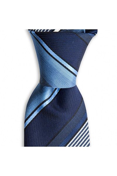 1001 Kravat Navy Blue Striped 7.5 cm Wide Silk Tie