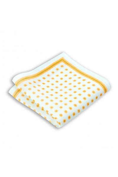 1001 Kravat Orange Patterned Linen Pocket Handkerchief in 33x33 cm Sizes
