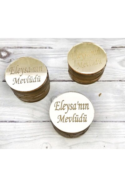 GÜVEN Pleksi Lazer Kesim Gold Etiket Isimlik Yapışkanlı Nişan Doğum Günü (25 Adet)