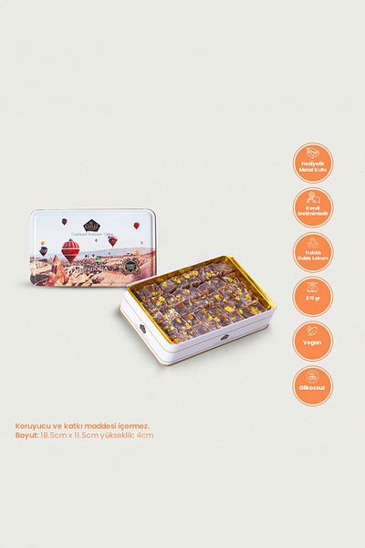 Çerez Pazarı Double Roasted Extra Pistachio Turkish Delight in a Gift Metal Box 370g