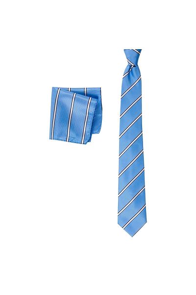 1001 Kravat Blue Striped 8 cm Wide Tie with Handkerchief