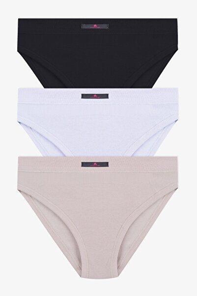 koza iç giyim Kadın 3'lü Biyeli Kaşkorse Basic Külot