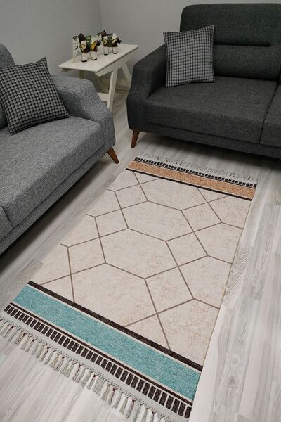 kilim home Covor decorativ țesut cu bază textilă, cu model antic poligonal, î...