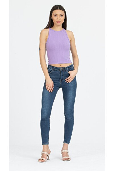 Kallisto Πλεκτό εσώρουχο Crop με λιλά ριμπ γιακά