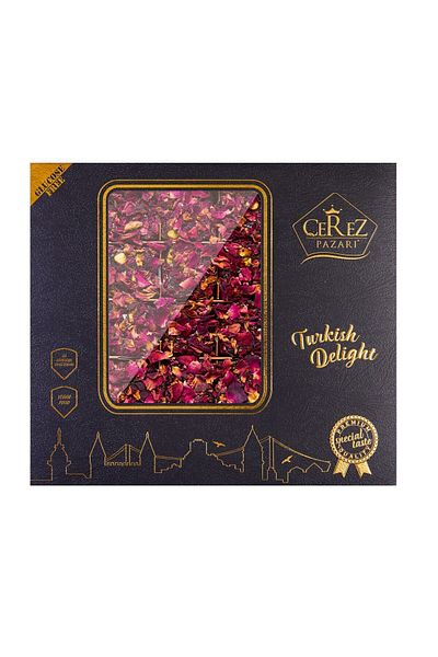 Çerez Pazarı King Turkish Delight in a Leather Box 500 g Gluten Free Rose Petals Special with Pistachios