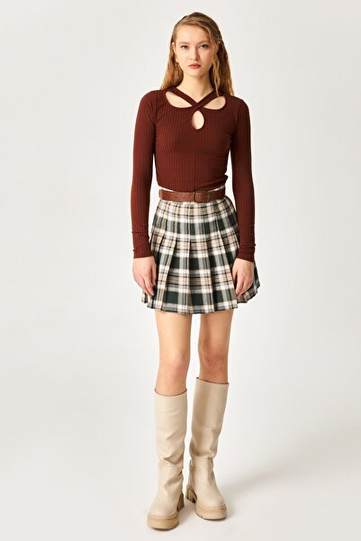 Kallisto Καφέ μακρυμάνικη μπλούζα με λεπτομέρεια