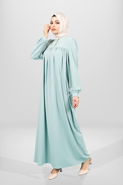 Beyza Φόρεμα Hijab με κουμπιά μέντας 5616