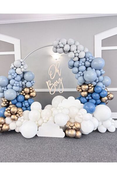 Çemrek Süs Parti مجموعة سلسلة بالونات ريترو ديب أوشن دخان أبيض وزجاج أزرق وذه...