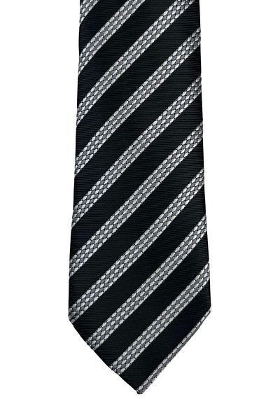 1001 Kravat Black and White Striped 8 cm Wide Tie