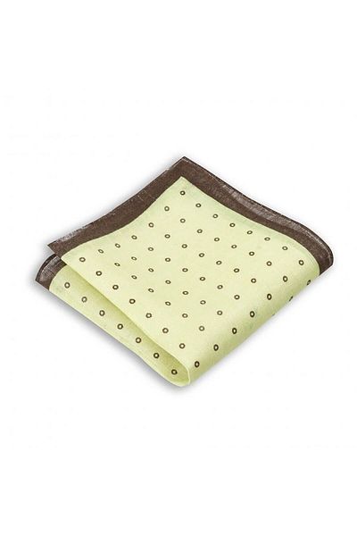 1001 Kravat Patterned Green Colored Linen Pocket Handkerchief in 33x33 cm