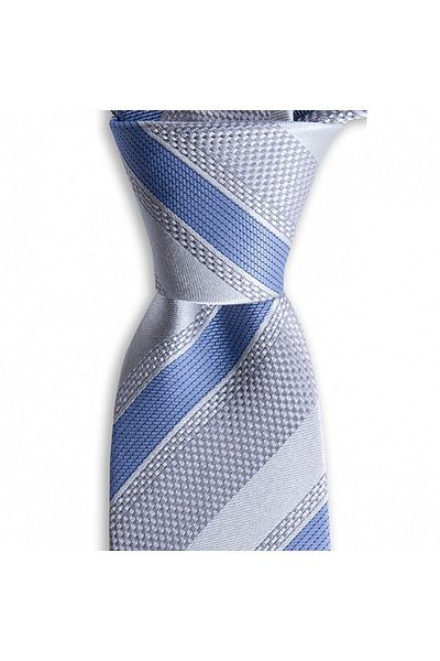 1001 Kravat Light Gray Striped 7.5 cm Wide Silk Tie