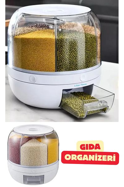 Vekorr 360 Rotatable 6 Compartments Dry Food Pulses Storage Organizer Storage Making Container