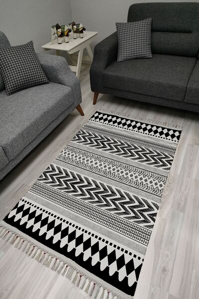 kilim home Covor decorativ țesut cu model scandinav alb-negru din seria Cotton