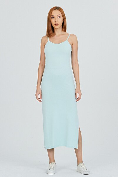 Kallisto Water Green slim fit - Rochie cu fante cu bretele din frânghie