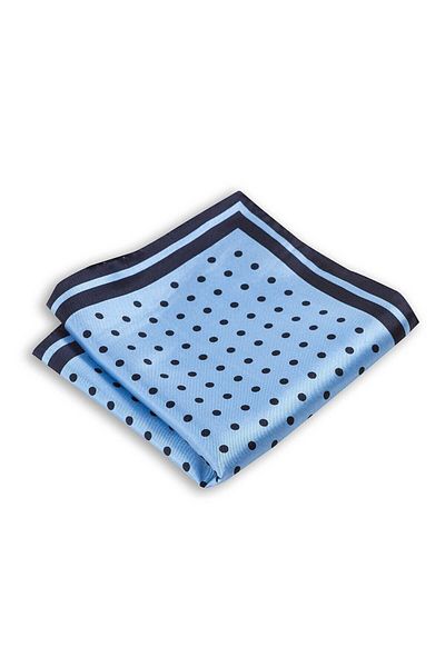 1001 Kravat Blue Polka Dot Patterned Silk Pocket Handkerchief in 33x33 cm Sizes
