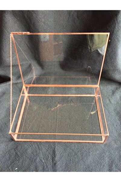 GÜVEN Bakır Rose Dekoratif Kapaklı Cam Takı, Makyaj, Aksesuar Kutusu 30x20x6 cm