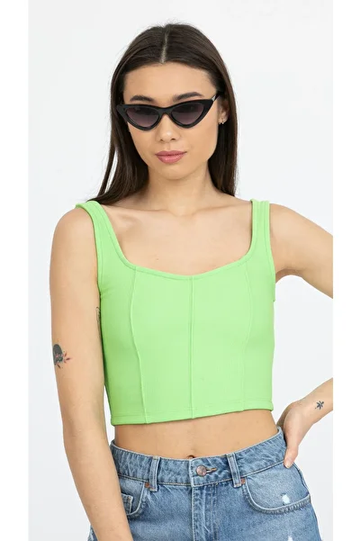 Kallisto Pistachio Green Tape Strap Corset Blouse