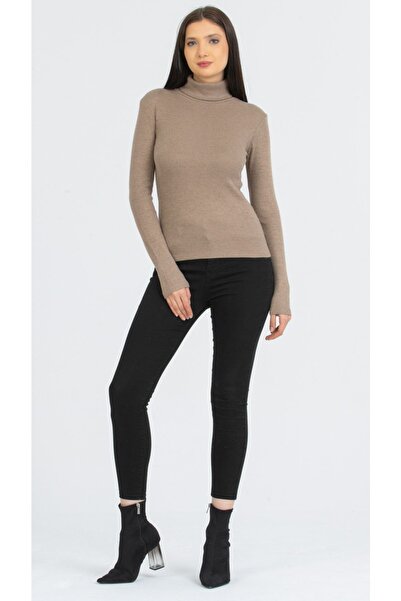 Kallisto Καφέ πλεκτή μπλούζα με ζιβάγκο