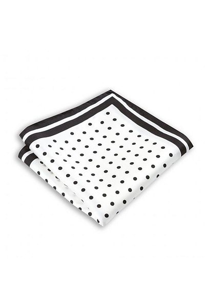 1001 Kravat Black Polka Dot Patterned Silk Pocket Handkerchief in 33x33 cm
