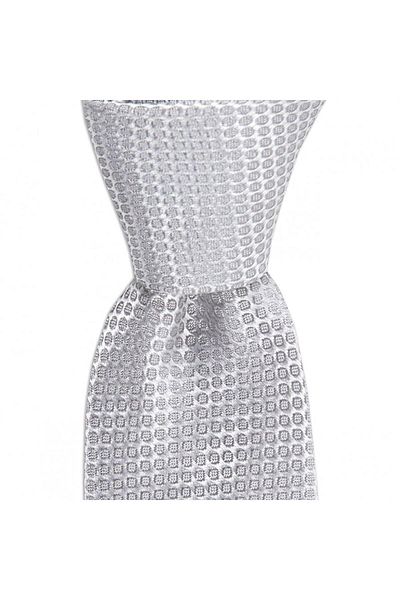 1001 Kravat Light Gray Patterned 6 cm Wide Silk Tie