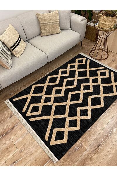 kilim home Covor decorativ țesut din seria Cotton, cu aspect negru și de paie...