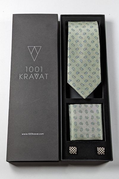 1001 Kravat Men's Gift Set - With Handkerchief, Tie and Cufflinks