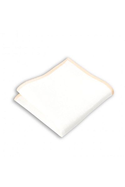 1001 Kravat Beige Colored Edge Striped Linen Pocket Handkerchief in 33x33 cm Sizes