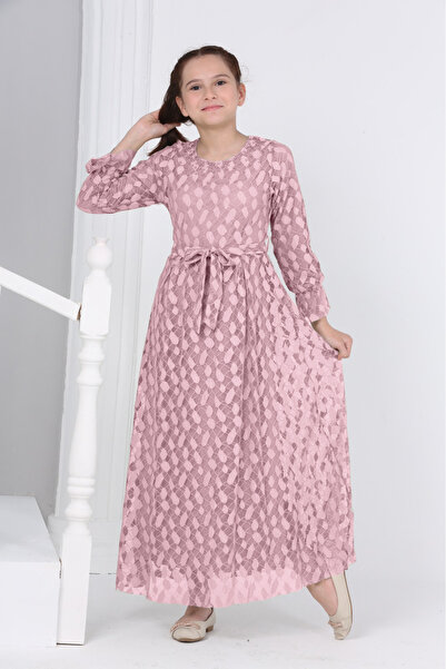 Jannock Rochie lungă de hijab cu model Guipure - căptușită pentru fetiță