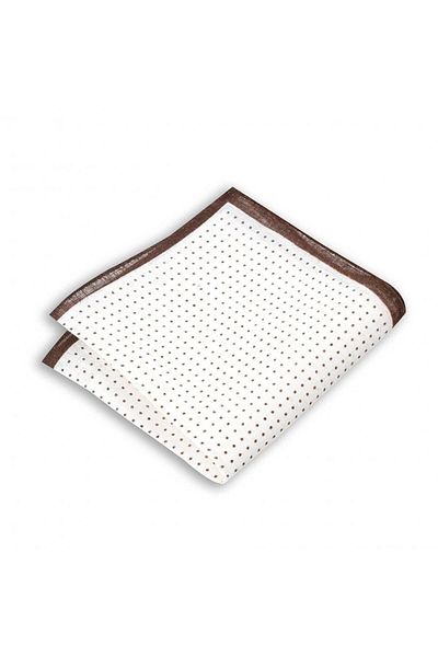1001 Kravat Brown Dot Patterned Linen Pocket Handkerchief in 33x33 cm Sizes