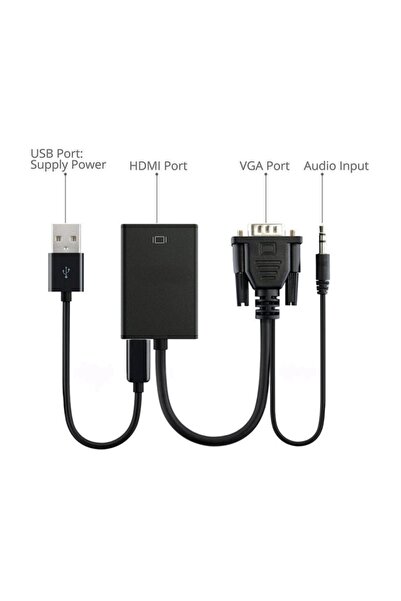 Ti-mesh VGA to HDMI  Dönüştürücü + Ses + USB Power - 20cm