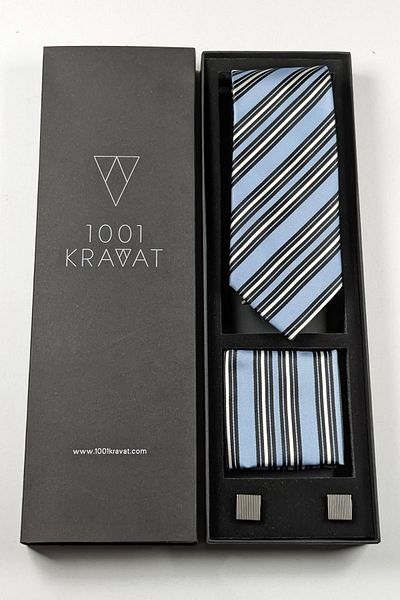 1001 Kravat Men's Gift Set - With Handkerchief, Tie and Cufflinks