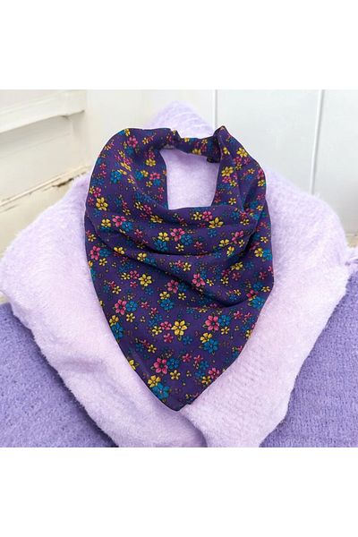 alsaccessories Women's 100% Cotton Colored Small Floral Bandana on Purple Color, Hair Accessory