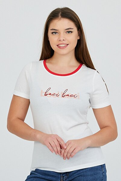 Kallisto Ecru Crew Neck Διπλό μανίκι Πτυσσόμενο Basic