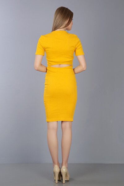 Kallisto Sarı V Yaka Cut Out Elbise