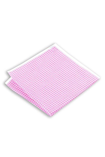1001 Kravat Pink Colored Square Patterned Linen Pocket Handkerchief in 33x33 cm